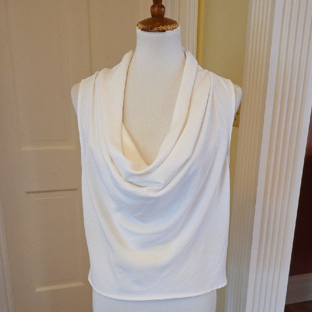 Zara Cream Sleeveless Draped Cowl Neck Top